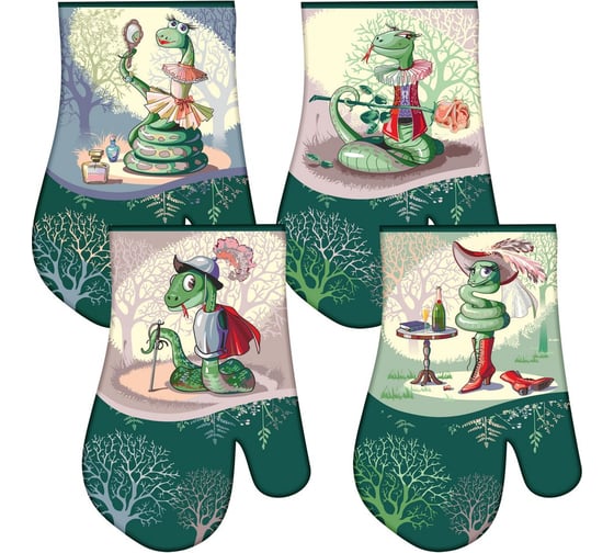 Изображение товара Прихватка-рукавица МУЛЬТИДОМ "Светский образ" 17x27, 4 дизайна HN88-506