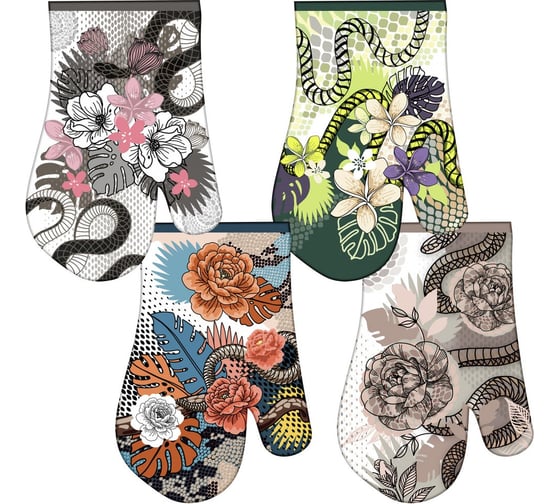 Изображение товара Прихватка-рукавица МУЛЬТИДОМ "Тайны джунглей" 17x27, 4 дизайна HN88-497