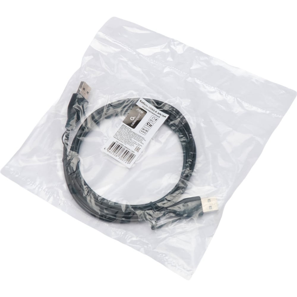 Изображение товара Кабель Cablexpert USB2.0 AM/AM 1.8м черный для передачи данных и зарядки