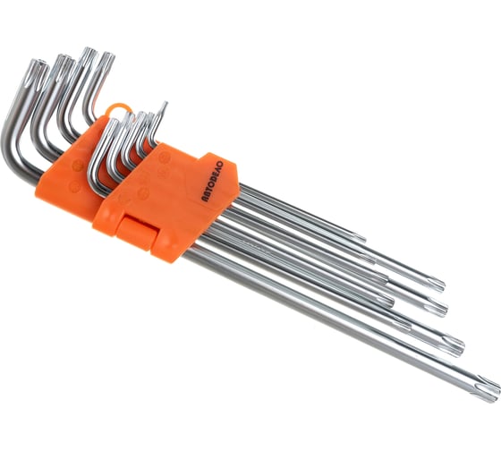 Изображение товара Набор Г-образных ключей TORX АвтоDело T10-T50 длинные с отверстием 9 предметов 39156 14641
