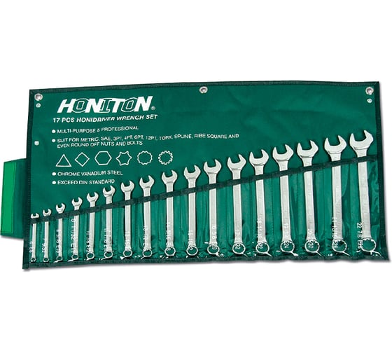 Изображение товара Набор комбинированных ключей в скрутке 17 шт HONITON 1517HCWP В0000000177294