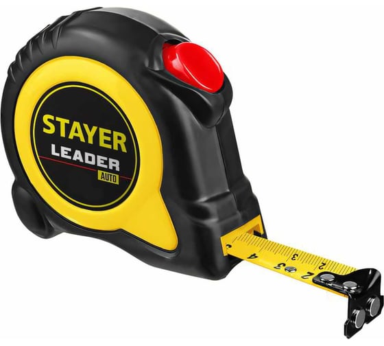 Изображение товара Рулетка Stayer LEADER 10м / 25мм с автостопом в ударостойком обрезиненном корпусе 3402-10-25
