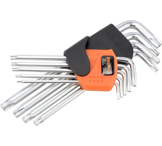 Изображение товара Набор Г-образных ключей АвтоDело TORX 9 предметов T10-T50 S2 удлинённые с отверстием PRO 39371 16272