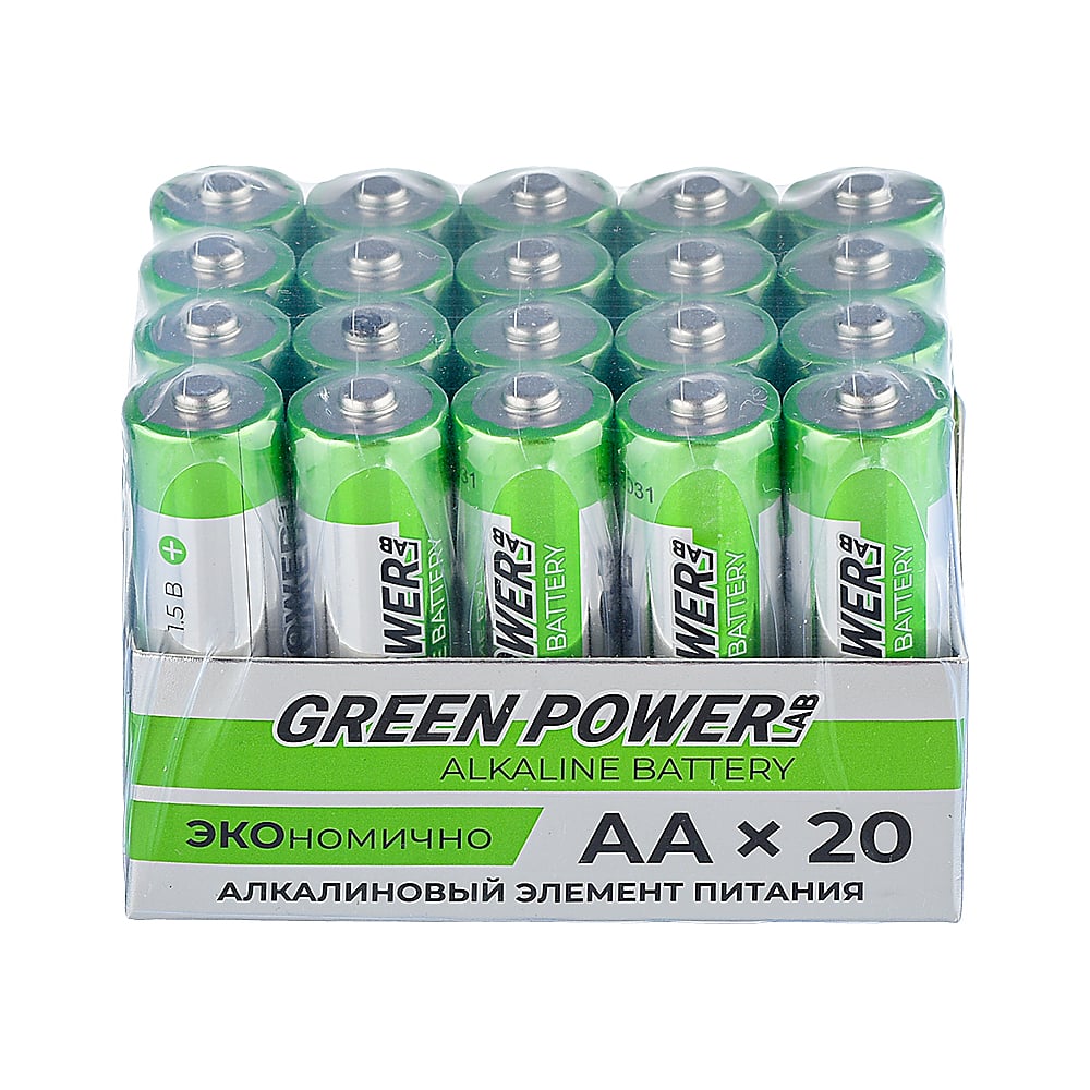 Изображение товара Батарейки Powerlab GREEN LR6 AA BOX20 Щелочные 1.5V пальчиковые упаковка 20 шт