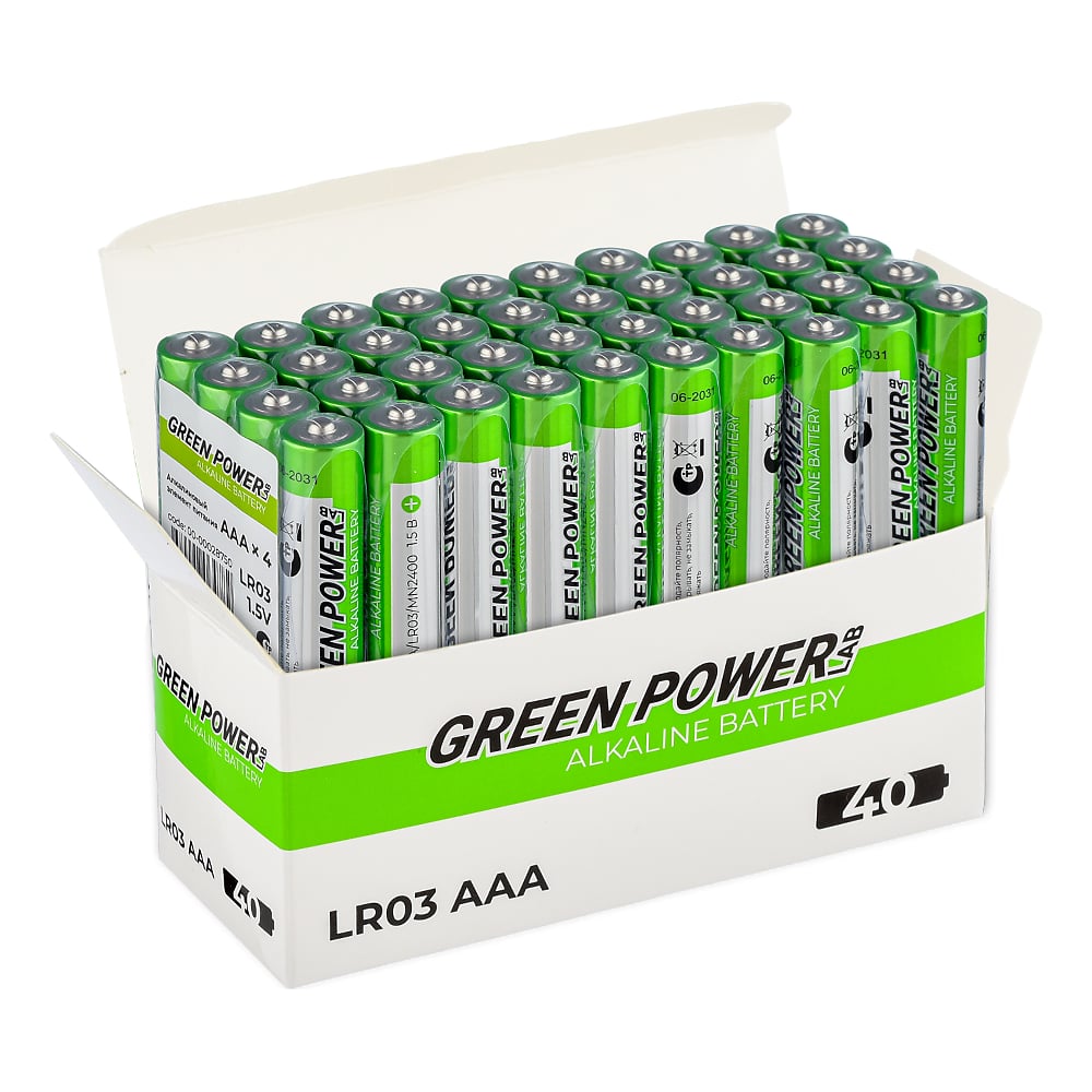 Изображение товара Батарейки Powerlab GREEN LR03 AAA BOX40 щелочные 1.5V мизинчиковые