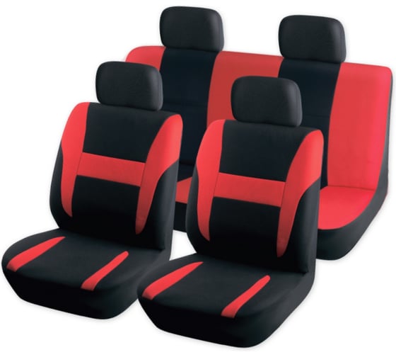 Изображение товара Комплект чехлов-рубашек на сиденья с подголовниками ARNEZI черный с красным 8пр A0508002