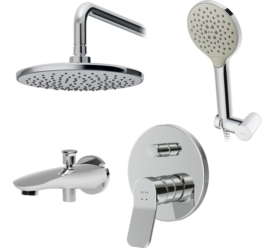 Изображение товара Набор: смеситель для ванны/душа AM.PM, X-Joy верхний душ, с держателем, душевой набор, излив FB85A10020