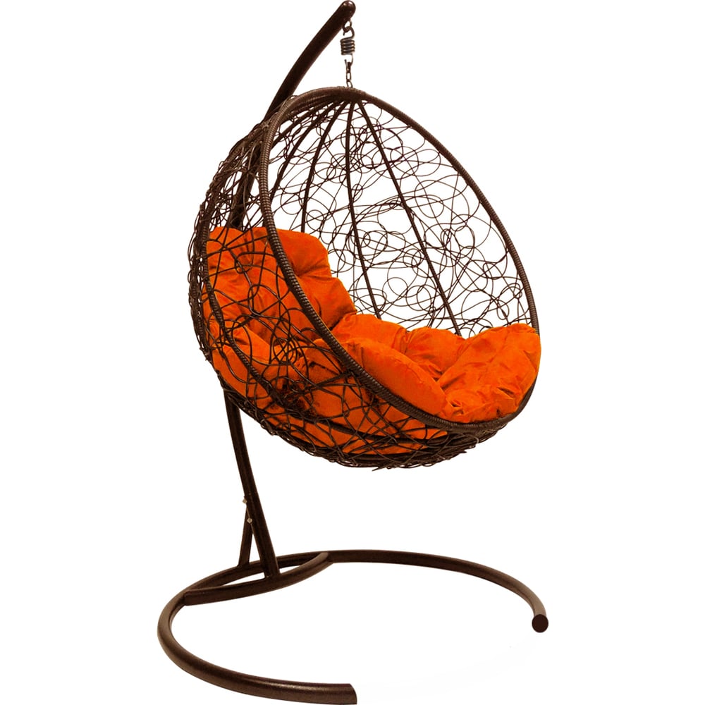 фото Подвесное кресло m-group круг ротанг, коричневое, оранжевая подушка 7930095240568