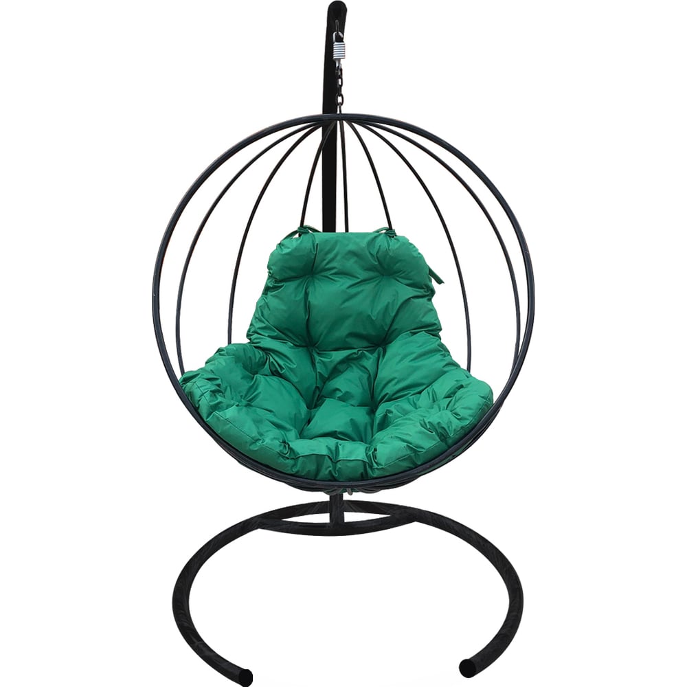 фото Подвесное кресло m-group круг без ротанга, черное, зеленая подушка 7930095240933