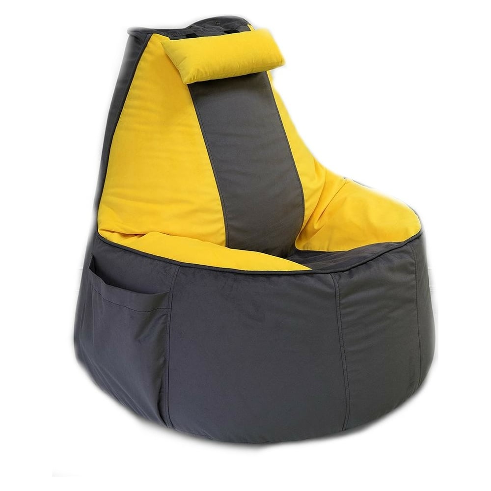фото Игровое кресло-мешок mypuff геймер, серо-желтое, мебельная ткань g_472_535