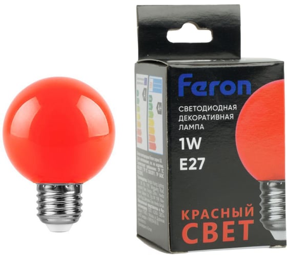 Изображение товара Лампа FERON LED 1вт Е27, красный, шар 25116