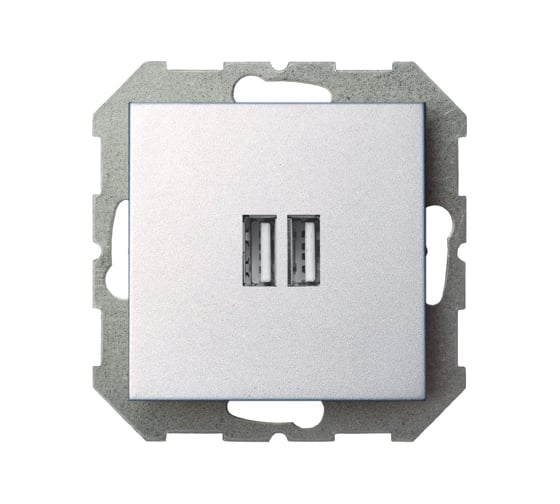 Изображение товара Розетка LIREGUS зарядка, usb х 2 Эпсилон IUK-2-01 E/Mt серебро, без рамки 28-1857