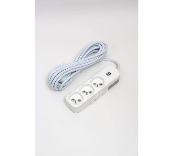 Изображение товара Удлинитель ELBI Myra 3 гнезда, с защитными шторками, USB, UPS, 5м, 3x1,5 527-010205-326
