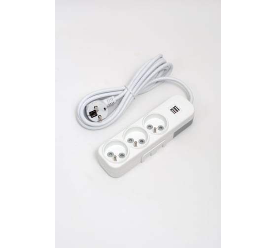Изображение товара Удлинитель ELBI Myra 3 гнезда, с защитными шторками, USB, UPS, 3м, 3x1 527-010203-316
