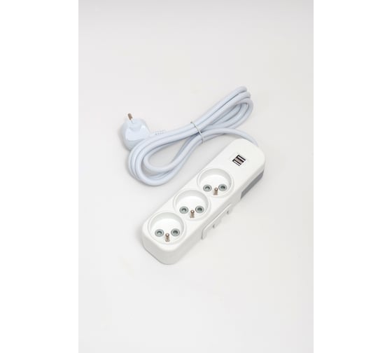 Изображение товара Удлинитель ELBI Myra 3 гнезда, с защитными шторками, USB, UPS, 2м, 3x1,5 527-010202-326