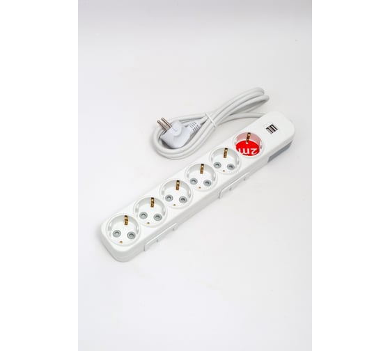 Изображение товара Удлинитель ELBI Myra с заземлением, 6 гнезд, с защитными шторками, USB, 2м, 3x1 527-040202-611