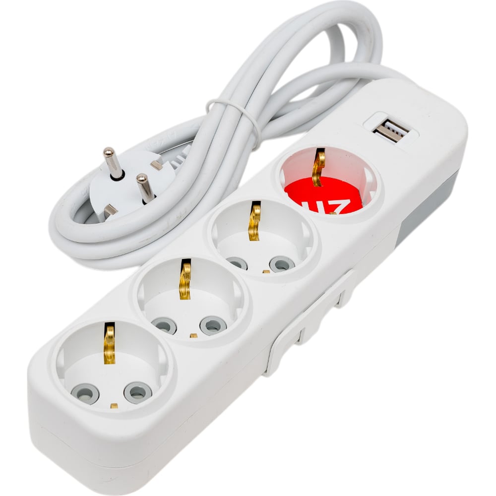 Изображение товара Удлинитель ELBI Myra с заземлением 4 гнезда USB IP20 2м белый