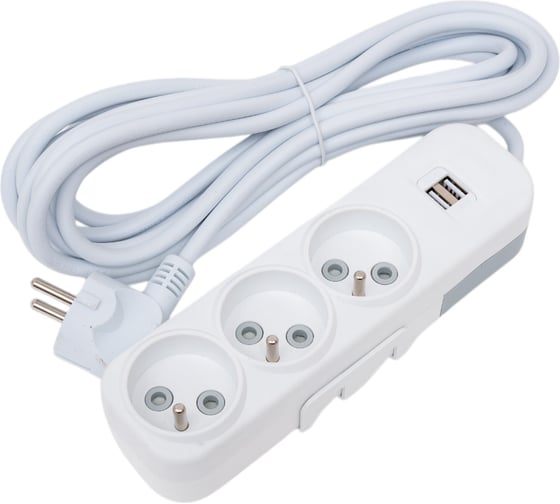 Изображение товара Удлинитель ELBI Myra 3 гнезда, с защитными шторками, USB, UPS, 5м, 3x1 527-010205-316
