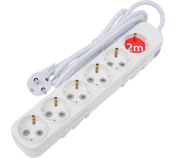 Изображение товара Удлинитель ELBI Myra с заземлением, 6 гнезд, с защитными шторками, 2м, 3x1,5 527-010202-621
