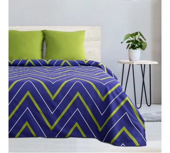 Изображение товара Комплект постельного белья Этель двуспальный зелено-синие зигзаги 175х215, 200х220, 70х70-2 шт, поплин 125 г/кв.м 2565819