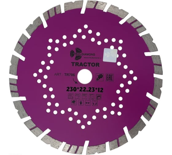 Изображение товара Диск алмазный отрезной TRIO-DIAMOND 230x22.23x12 Tractor TR706