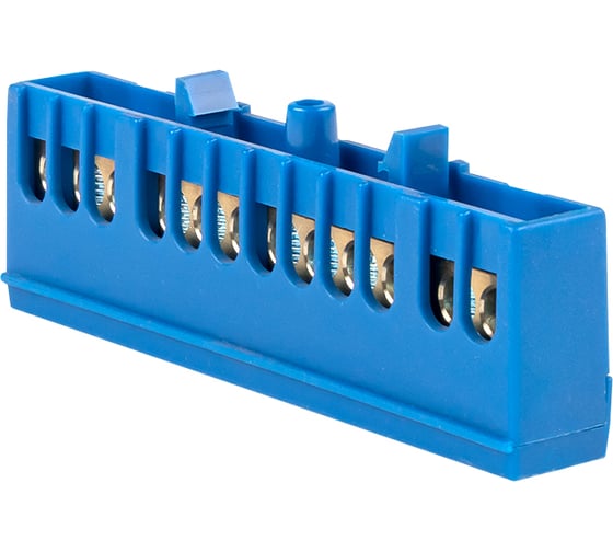 Изображение товара Шина EKF "0" N 12 отверстий, латунь, синий, изолированный корпус, на DIN-рейку PROxima sn0-63-12-ib