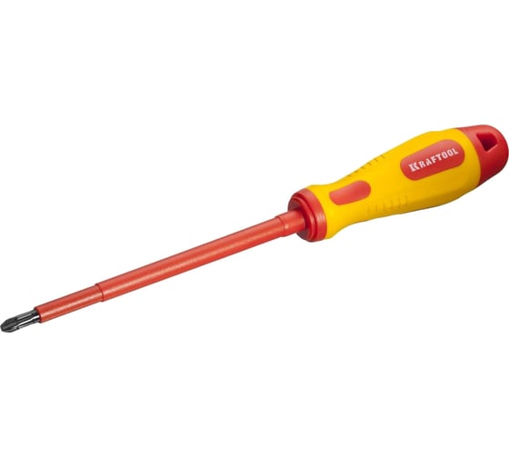 Изображение товара Отвертка KRAFTOOL высоковольтная, Cr-Mo-V стержень, двухкомп. маслобензостойкая рукоятка, PH №3, 150мм 250084-3-150