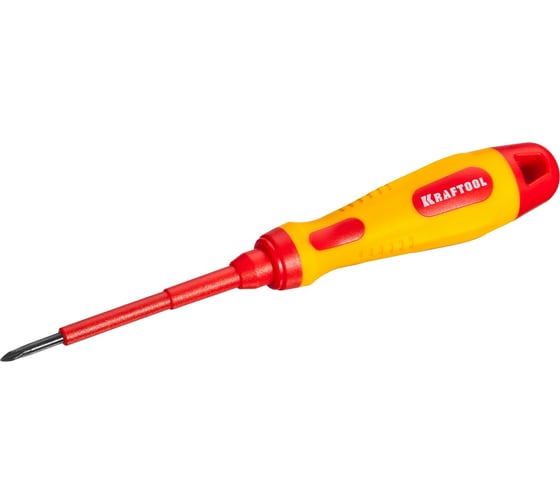 Изображение товара Отвертка KRAFTOOL высоковольтная, Cr-Mo-V стержень, двухкомп. маслобензостойкая рукоятка, PH №0, 60мм 250084-0-060