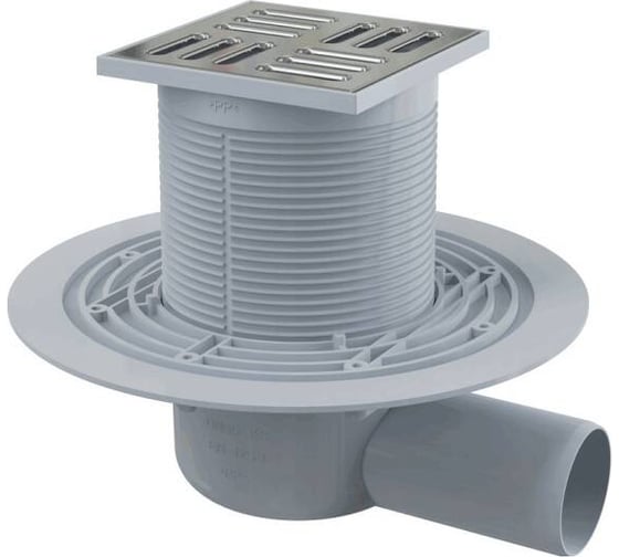 Изображение товара Регулируемый трап Alca Plast с гидрозатвором, Дн 50, с нержавеющей решёткой 105х105 мм APV1311 004-0435
