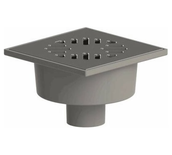 Изображение товара Нерегулируемый трап Татполимер вертикальный выпуск, сухой затвор, Дн50, решетка из нержавеющей стали 150х150 мм ТП-102.50-150VSDs 004-0200