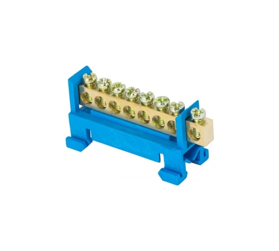 Изображение товара Шина EKF PROxima "0", N, 8 отверстий, латунь, синий изолятор, тип "Стойка", на DIN-рейку, розничный стикер 20 шт sn0-63-8-sb-r