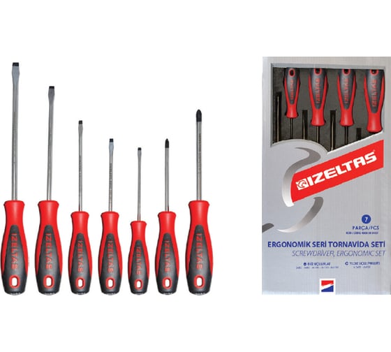 Изображение товара Набор отверток IZELTAS ERGONOMIK прямой+крестообразный шлиц, 7 предметов 4350008107