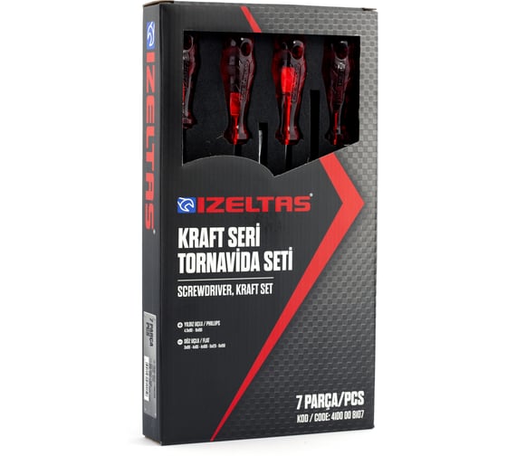 Изображение товара Набор отверток IZELTAS KRAFT прямой+крестообразный шлиц, 7 предметов 4100008107