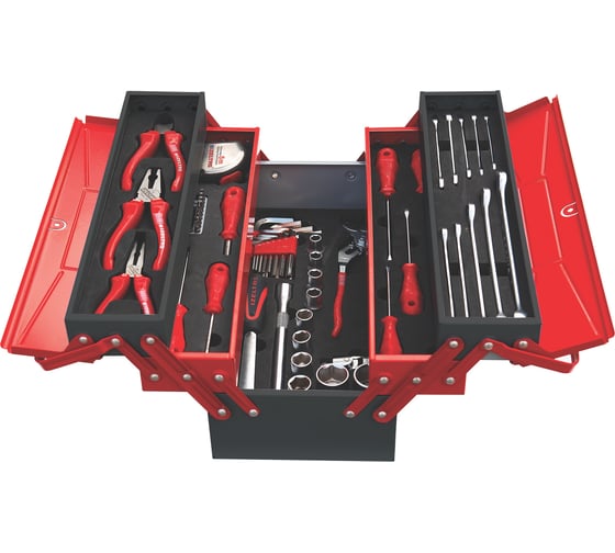 Изображение товара Раскладной ящик с инструментами для механиков IZELTAS металлический, 62 предмета, 190х420х200 8420005063