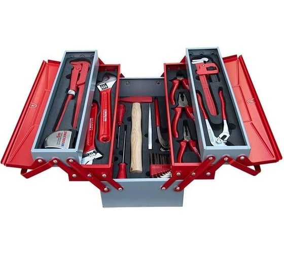 Изображение товара Раскладной ящик с инструментами для сантехников IZELTAS металлический, 28 предметов, 190х420х200 8420005028