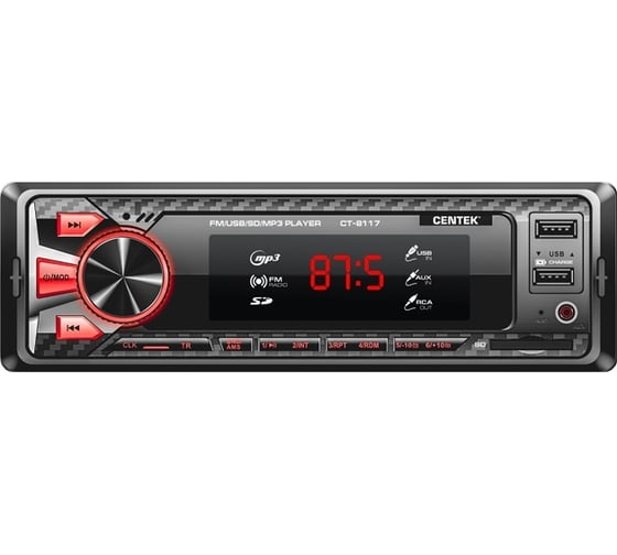 Изображение товара Автомагнитола Centek 4х50 Вт, 7 цветов подсветки, 2xUSB, AUX, SD, MMC, MP3 CT-8117