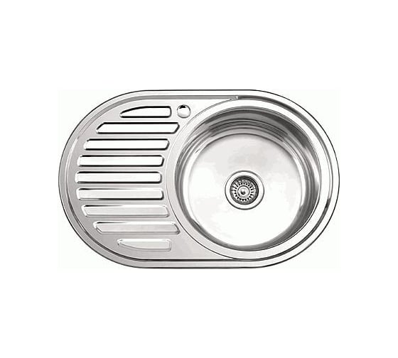 Изображение товара Мойка LEDEME нержавеющая сталь, врезная, овал 770х500х180, 0.8 мм, выпуск 3 1/2 правая чаша ДЕКОР L67750-R 869690