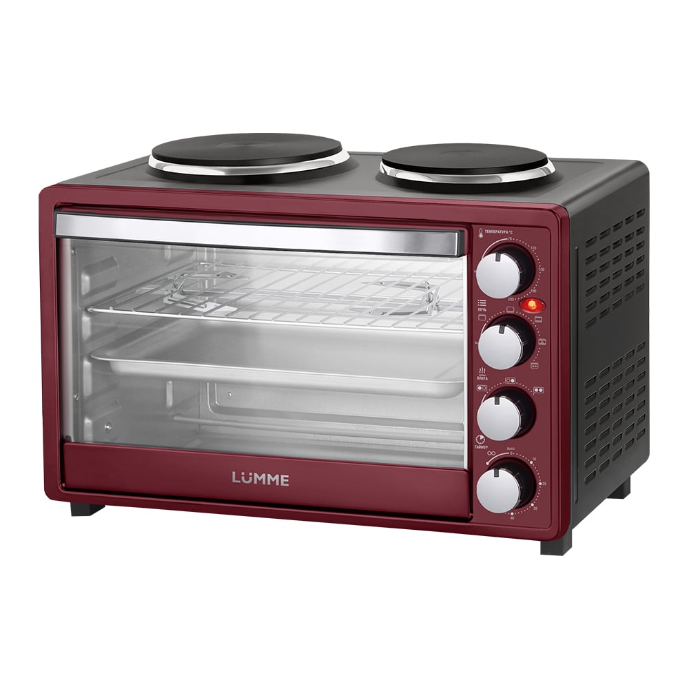 Мини-печь LUMME LU-EO1712B бордовый гранат, 40 л, конфорки, конвекция, вертел 39079