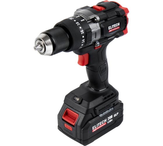 Изображение товара Аккумуляторная дрель Elitech CD 20BL2 (20В, 1х4Ач, 130Нм, BL) HD 205727