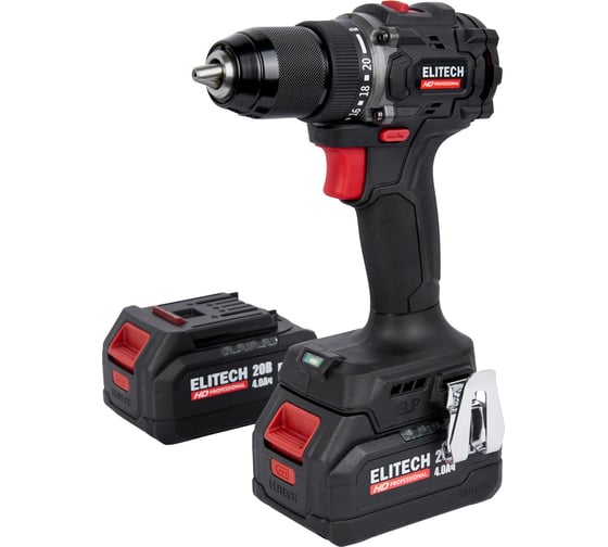 Изображение товара Аккумуляторная дрель Elitech CD 20SL2 (20В, 2х4Ач, 60Нм, BL) HD 205718