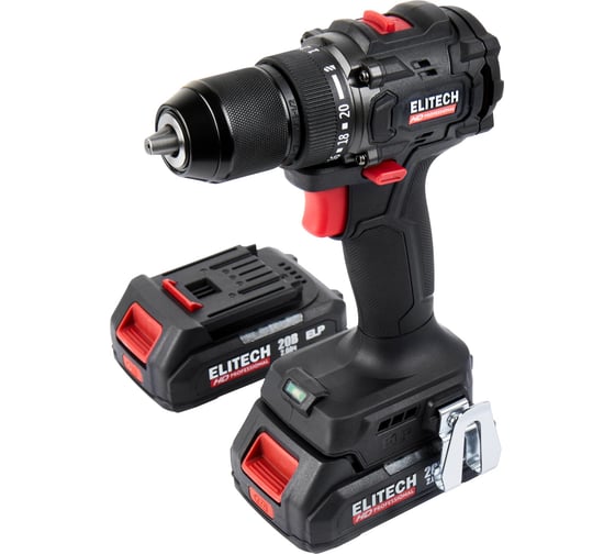 Изображение товара Аккумуляторная дрель Elitech CD 20SL2 (20В, 2х2Ач, 60Нм, BL) HD 205717