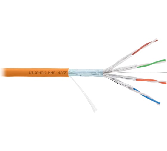 Изображение товара Кабель NIKOMAX F/FTP 4 пары, Кат.6a (Класс Eа), тест по ISO/IEC, 500МГц, одножильный, BC (чистая медь), 23AWG (0,56мм), полимерный материал нг(А)-HF, внутренний, оранжевый, 500м NMC 4355C-OR