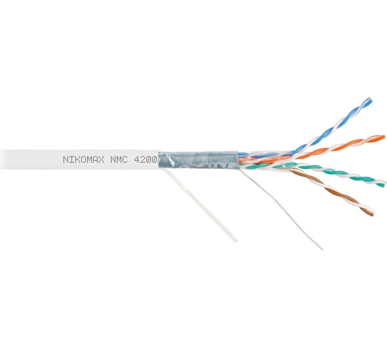 Изображение товара Кабель NIKOMAX F/UTP 4 пары, Кат.5e (Класс D), тест по ISO/IEC, 100МГц, одножильный, BC (чистая медь), 24AWG (0,51мм), полимерный материал нг(А)-HF, внутренний, белый, 305м NMC 4200C-WT