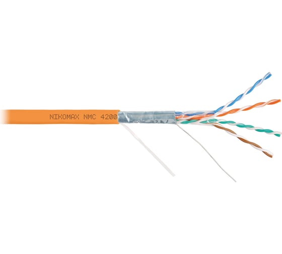 Изображение товара Кабель NIKOMAX F/UTP 4 пары, Кат.5e (Класс D), тест по ISO/IEC, 100МГц, одножильный, BC (чистая медь), 24AWG (0,51мм), полимерный материал нг(А)-HF, внутренний, оранжевый, 305м NMC 4200C-OR