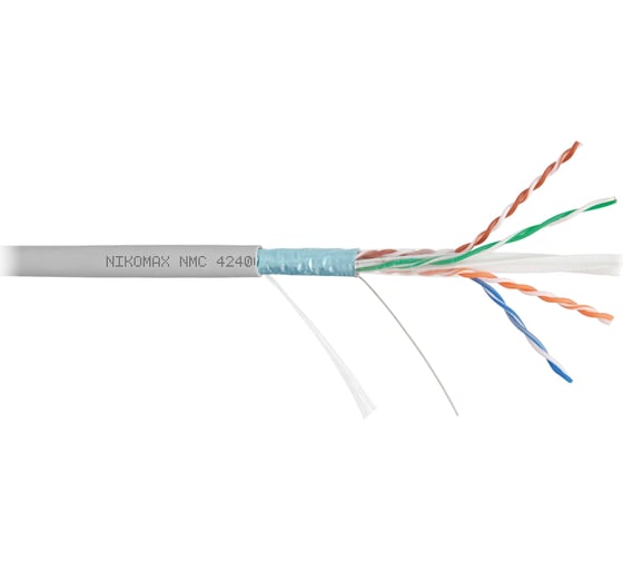 Изображение товара Кабель NIKOMAX F/UTP 4 пары, Кат.6 (Класс E), тест по ISO/IEC, 250МГц, одножильный, BC (чистая медь), 23AWG (0,55мм), поливинилхлорид, внутренний, серый, 305м NMC 4240A-GY