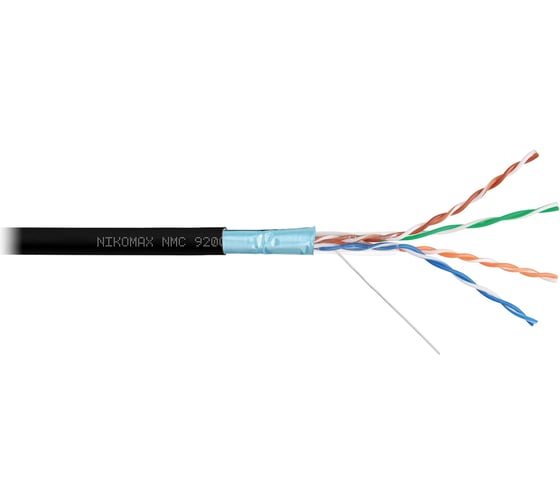 Изображение товара Кабель NIKOMAX F/UTP 4 пары, Кат.5e (Класс D), тест по ISO/IEC, 100МГц, одножильный, BC (чистая медь), 24AWG (0,52мм), полимерный материал нг(А)-HF, внутренний/внешний, черный, 305м NMC 9200C-BK