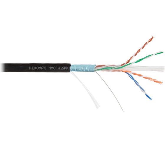 Изображение товара Кабель NIKOMAX F/UTP 4 пары, Кат.6 (Класс E), тест по ISO/IEC, 250МГц, одножильный, BC (чистая медь), 23AWG (0,55мм), полиэтилен, внешний, черный, 305м NMC 4240B-BK