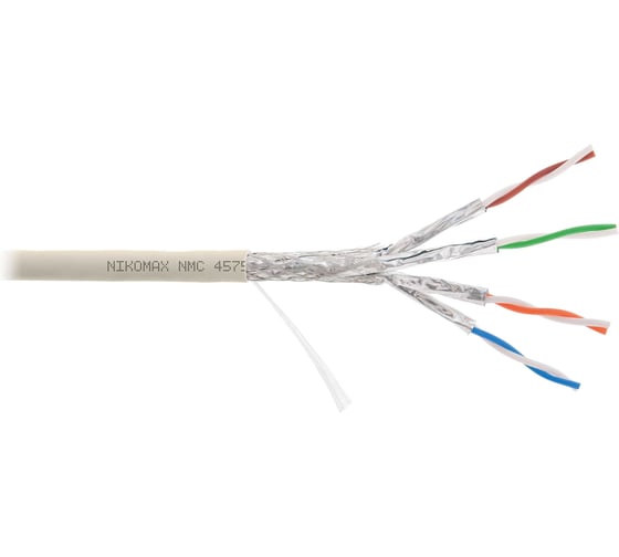Изображение товара Кабель NIKOMAX S/FTP 4 пары, Кат.7a (Класс Fa), тест по ISO/IEC, 1000МГц, одножильный, BC (чистая медь), 23AWG (0,58мм), полимерный материал нг(А)-LSLTx, внутренний, светло-серый, 500м NMC 4575L-IY