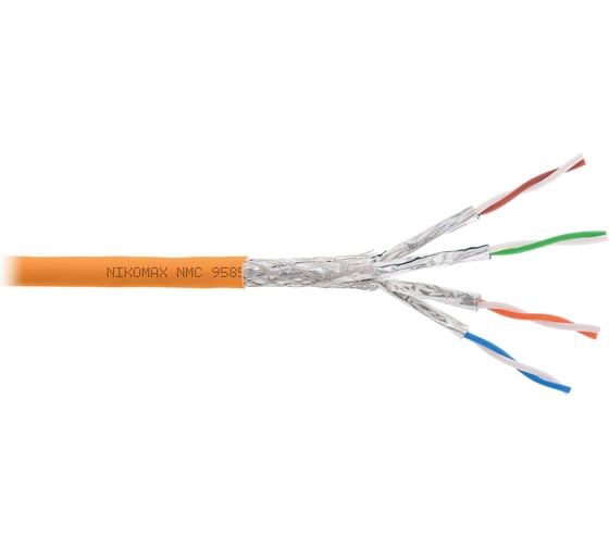 Изображение товара Кабель NIKOMAX S/FTP 4 пары, Кат.8 (Класс I), тест по ISO/IEC, 2000МГц, одножильный, BC (чистая медь), 22AWG (0,62мм), полимерный материал нг(А)-HF, внутренний, оранжевый, 500м NMC 9585C-OR