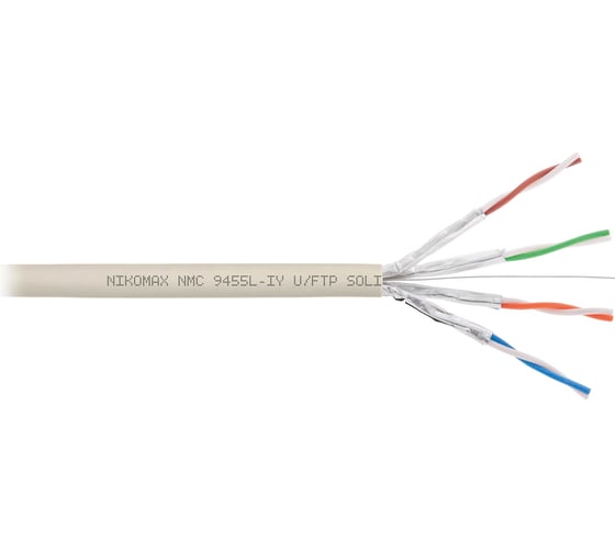 Изображение товара Кабель NIKOMAX U/FTP 4 пары, Кат.6a (Класс Eа), тест по ISO/IEC, 500МГц, одножильный, BC (чистая медь), 23AWG (0,58мм), полимерный материал нг(А)-LSLTx, внутренний, светло-серый, 500м NMC 9455L-IY